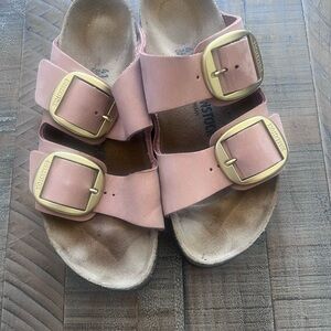Birkenstock Pink Sandals with Gold Buckles